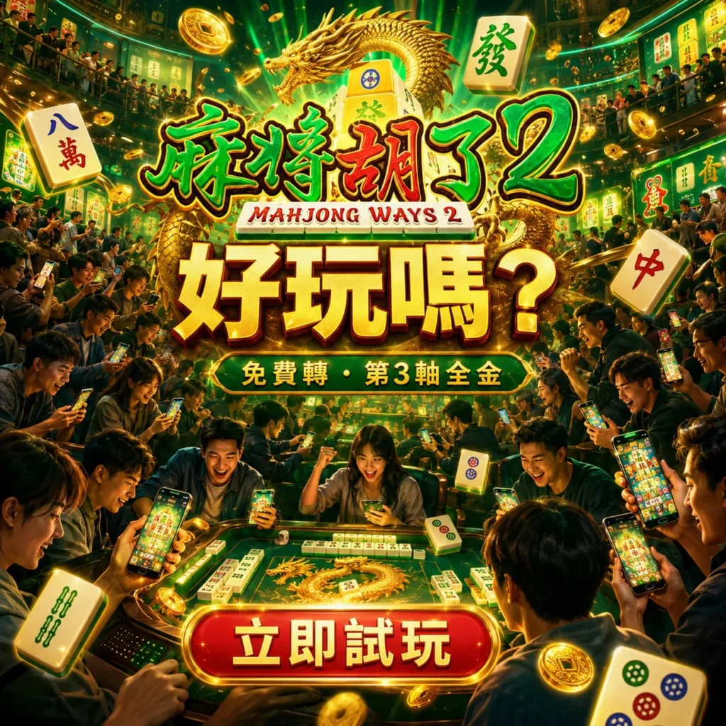 PG麻將胡了2好玩嗎封面圖，呈現免費轉、第3軸全金、麻將牌與玩家試玩場景